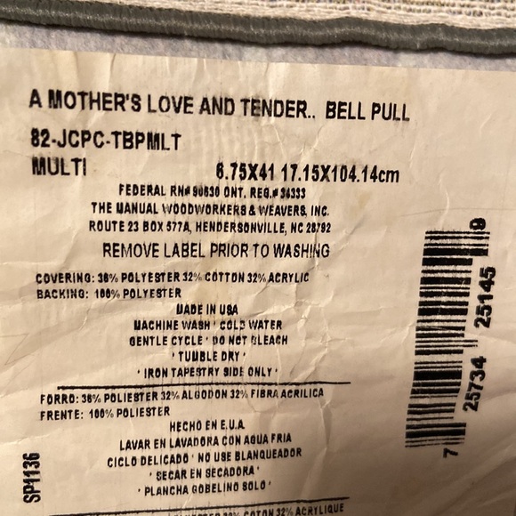 Vintage “A Mothers Love” Tapestry Bell Pull Roses Floral Made in the USA Decor - Picture 9 of 9